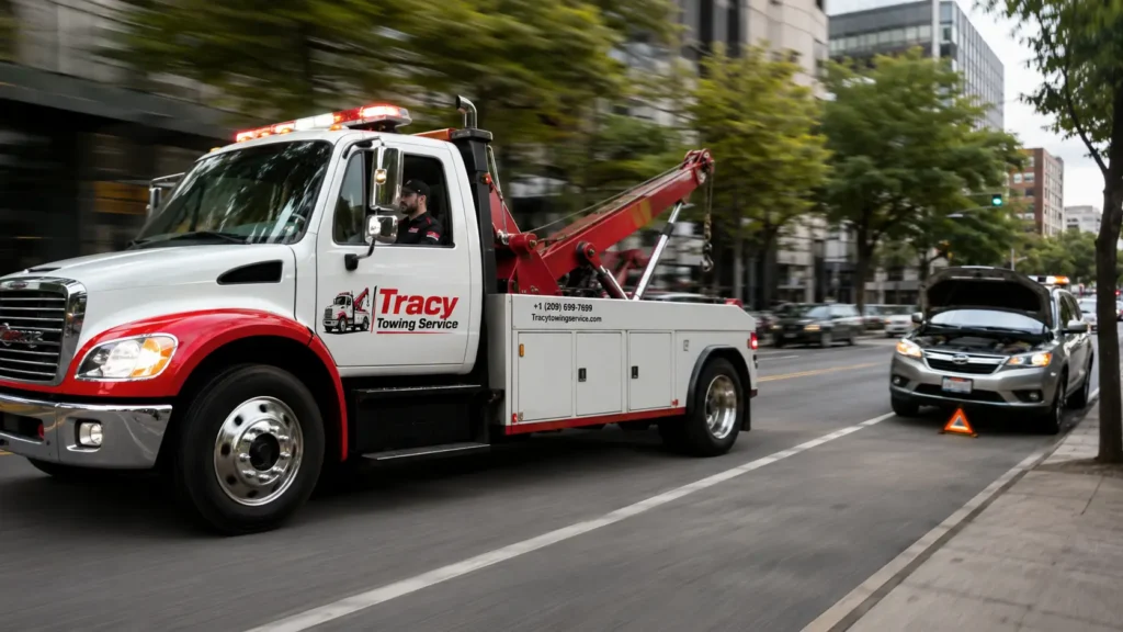tracy towing service technician arrive at a spot where car battery is died to jumpstart battery