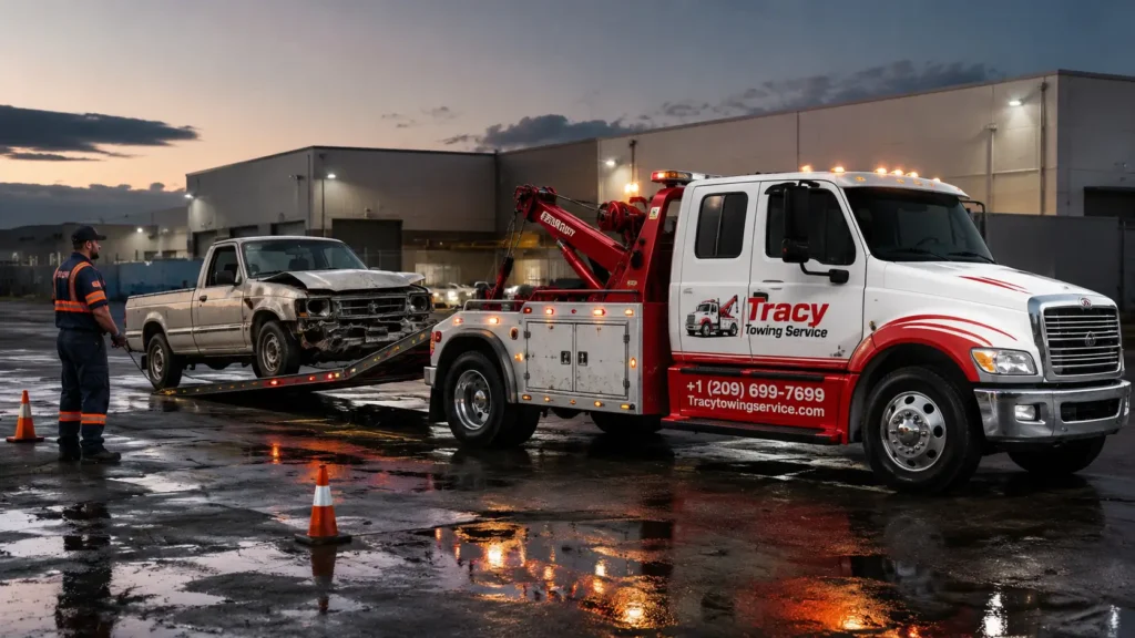 tracy towing service technician towed junk pickup truck away in tracy