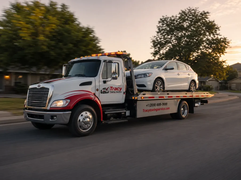 tracy towing service towed a disabled car from their home to the repair shop